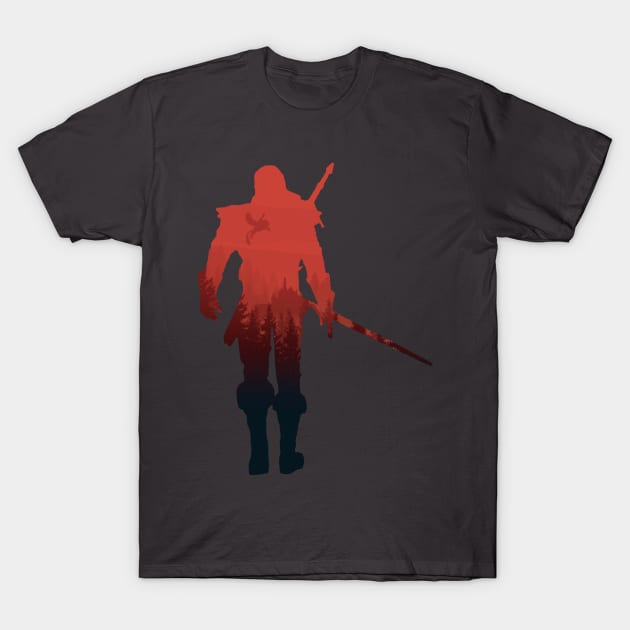 Witch hunter with sword - red variant T-Shirt by Rackham